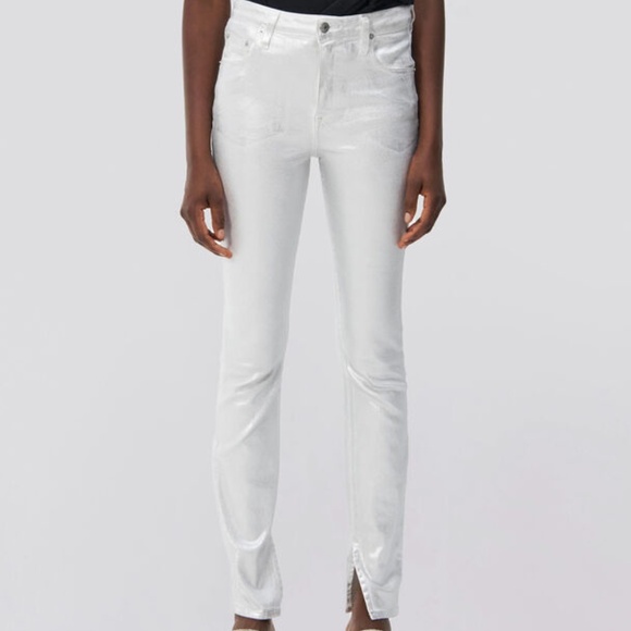 NEW Jonathan Simkhai Silver Foil Rae High Rise Ankle Skinny Jeans Size 27